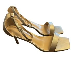 Coziavenue Shoes Womens 11 Gold Kitten Heel Sandals Square Toe Dress Strappy